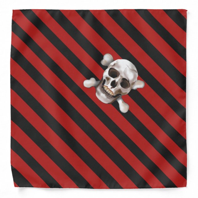 Red 'n Black Pirate Stripes w' Skull & Crossbones Bandana (Front)