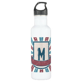 Red n Blue Grunge Monogram Stainless Steel Water Bottle