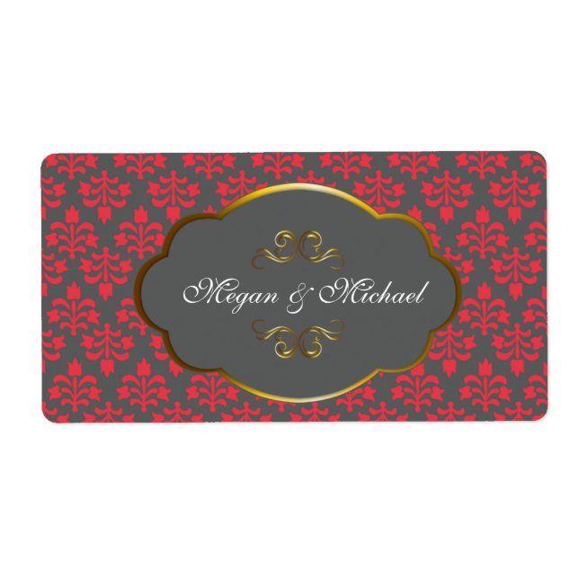 Red n Brown Damask wedding labels (Front)
