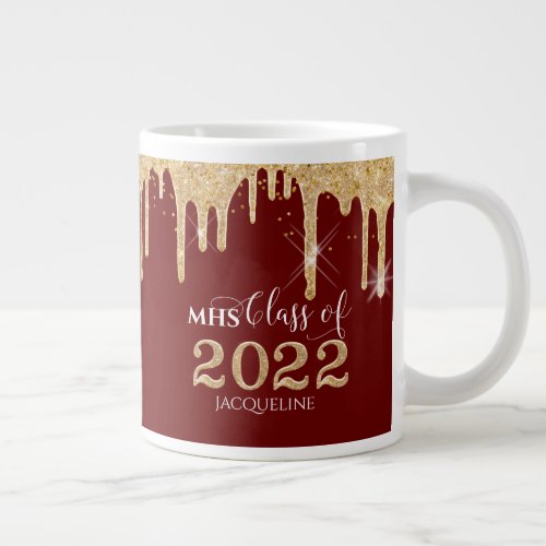 Red n Gold Glitter Drips High School Class of 2021 Giant Coffee Mug