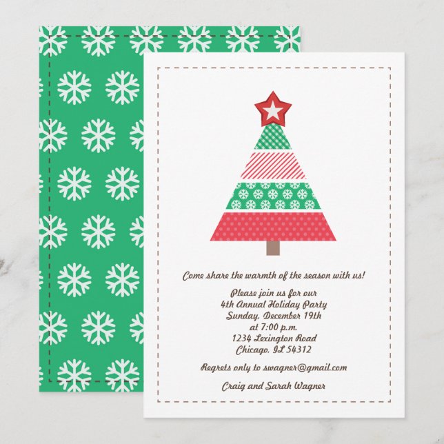 Red n Green Christmas Tree Annual Christmas Party Invitation (Front/Back)