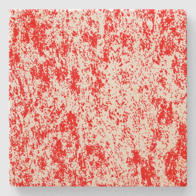 Red n White Marbled Spotted Square Stone Coaster (Front)