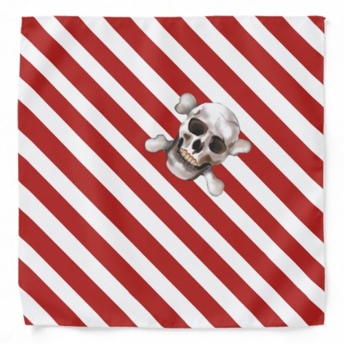 Red n White Pirate Stripes w Skull  Crossbones Bandana