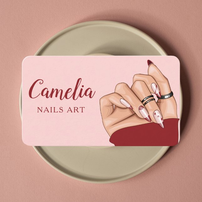 Red Nail Artist Salon Qr Code Pink Business Card (Creator Uploaded)