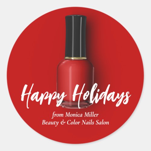 Red Nail Polish Happy Holidays Custom Beauty Salon Classic Round Sticker