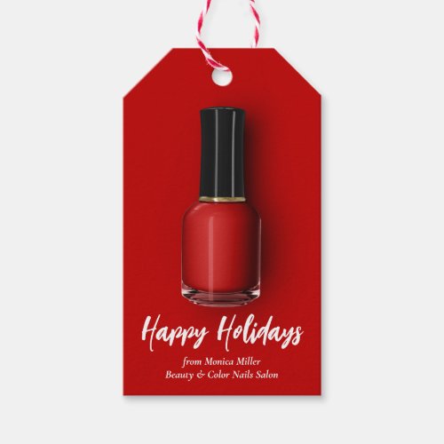 Red Nail Polish Happy Holidays Custom Beauty Salon Gift Tags