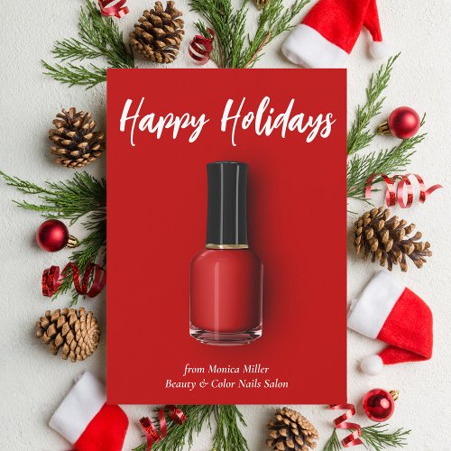 Red Nail Polish Happy Holidays Custom Beauty Salon Holiday Card