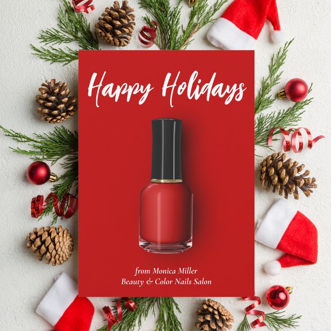 Red Nail Polish Happy Holidays Custom Beauty Salon Holiday Card (Creator Uploaded)