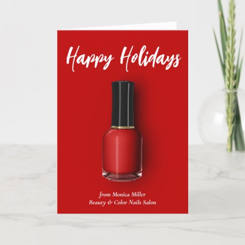 Red Nail Polish Happy Holidays Custom Manicurist Holiday Card