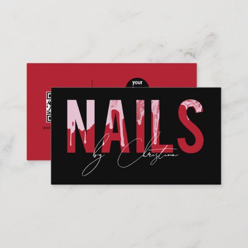 Red Nails Drip Nail Art Manicure QR Code Business Card