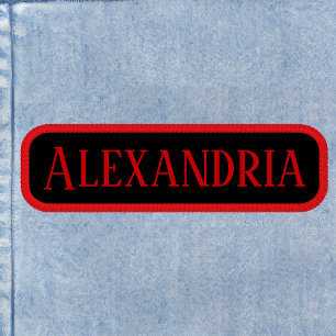 Red Name and Black Rectangular Patch