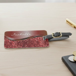 Red Name Faux Glitter Bling Personalized Luggage Tag