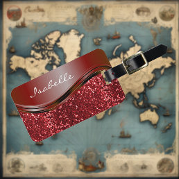 Red Name Faux Glitter Bling Personalized  Luggage Tag