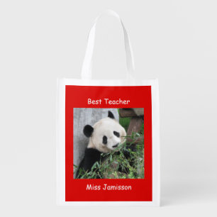 Red, Name, Giant Panda, Best Teacher Reusable Grocery Bag