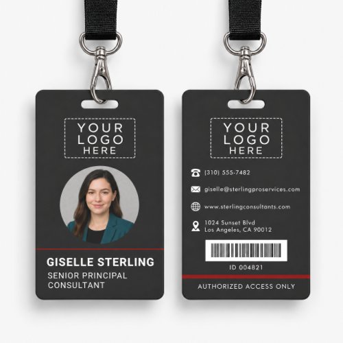 Red Name ID Badge Employee Logo Photo Bar Code