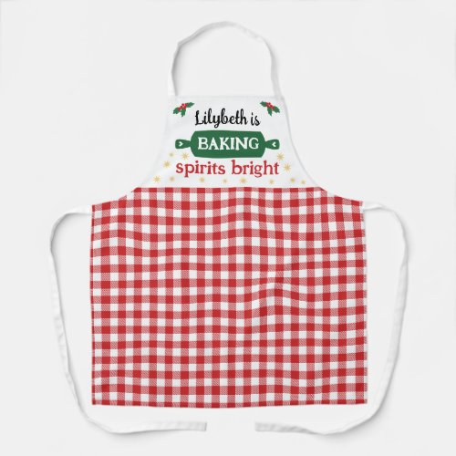 Red Name Is Baking Spirits Bright Christmas Apron