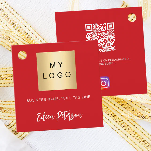Red name logo QR Instagram code hang tag | Zazzle