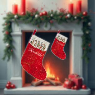 Red Name Marching Quirky Christmas Reindeer Small Christmas Stocking
