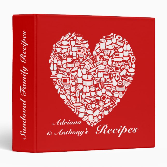 Red Name Personalized Kitchen Recipe Binder (Front/Spine)