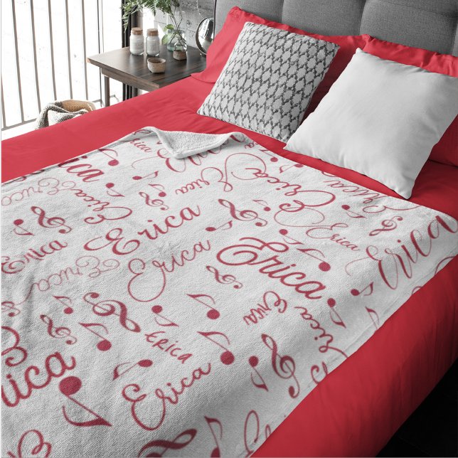  Red Names and Speckled Musical Notes white Fleece Blanket (Creator Uploaded)