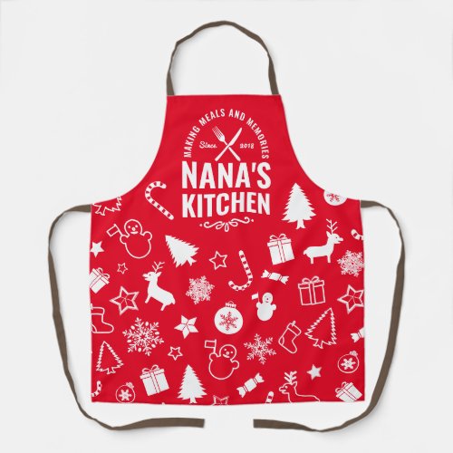 Red Nana Kitchen Grandmas Christmas Gift Baking Apron