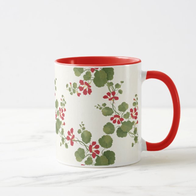 Red Nasturtium Cream Background  Mug (Right)