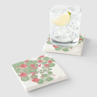 Red Nasturtiums | Antique Lithograph 1896 Stone Coaster
