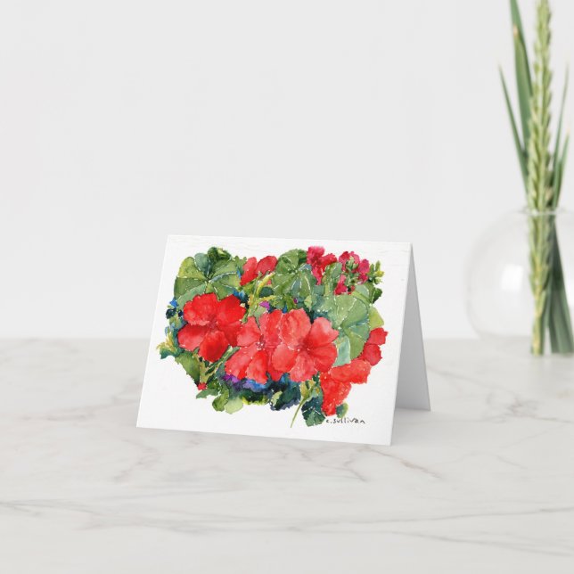 Red Nasturtiums H2O-color Folded Thank You Card (Front)