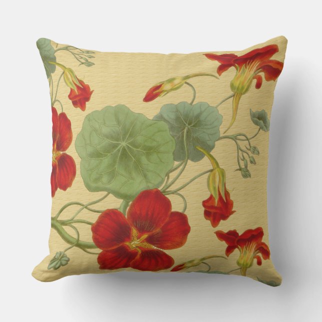 Red Nasturtiums on Gold Outdoor Pillow 20x20 (Front)