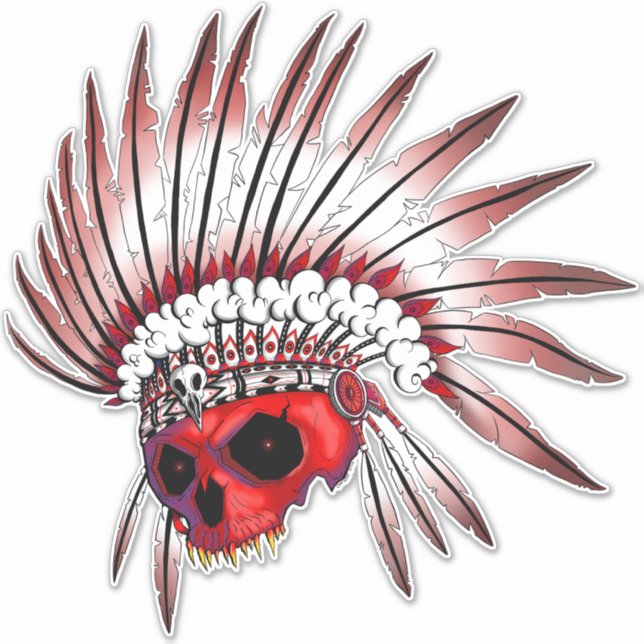 Red Native American skull art Sticker (Front)
