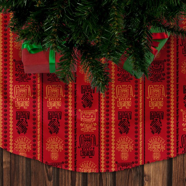 Red Native Pattern Ethnic Tribe Boho Culture Brushed Polyester Tree Skirt (Creator Uploaded)