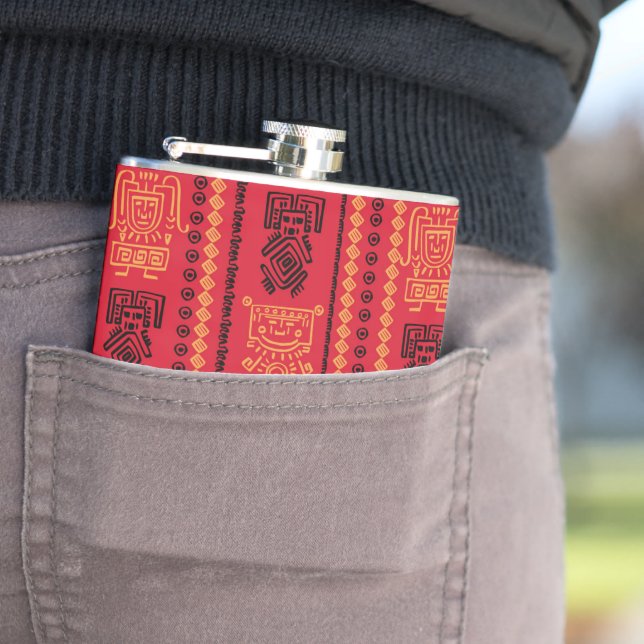 Red Native Pattern Ethnic Tribe Boho Culture Flask (In Situ)
