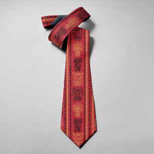 Red Native Pattern Ethnic Tribe Boho Culture Neck Tie