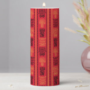 Red Native Pattern Ethnic Tribe Boho Culture Pillar Candle