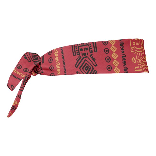 Red Native Pattern Ethnic Tribe Boho Culture Tie Headband (Rotate 270)