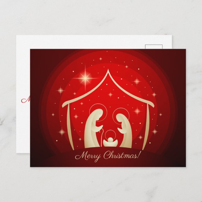 Red Nativity Merry Christmas Holiday Postcard (Front/Back)