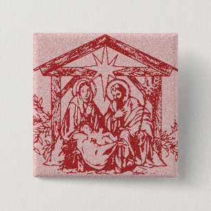 Red Nativity Pinback Button