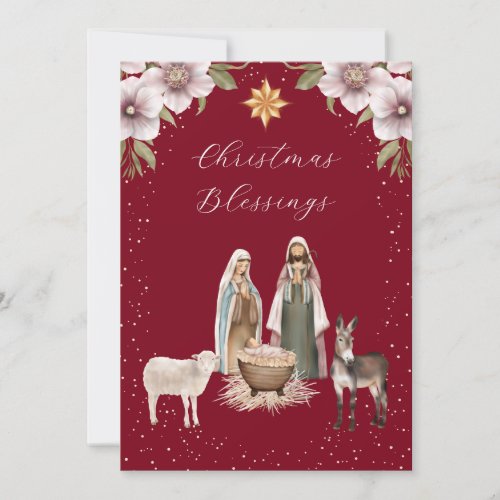 Red Nativity Scene Christian Christmas Card