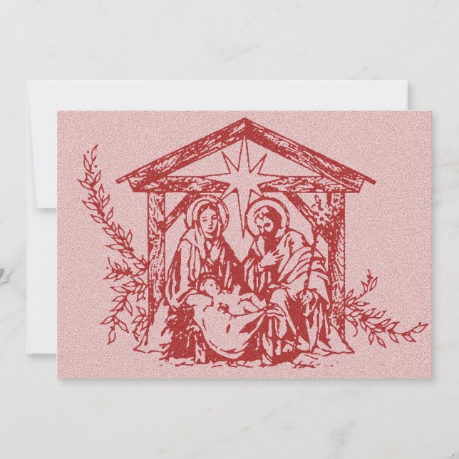 Red Nativity Stamp Invitation (Front)