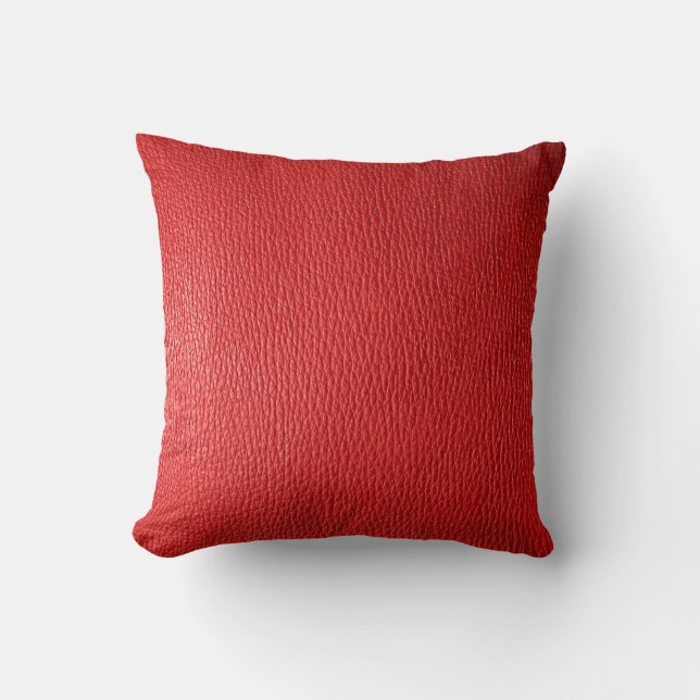 Red Natural Leather Look Throw Pillow (Front)