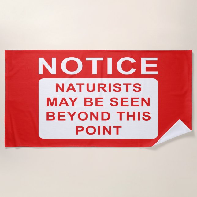 Red Naturist Beach Sign Notice Towel