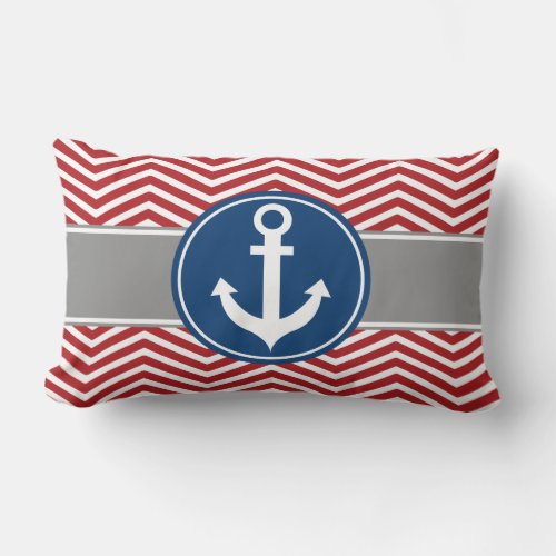 Red Nautical Anchor Chevron Lumbar Pillow