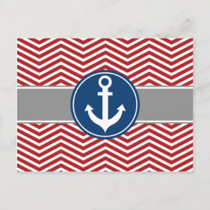 Red Nautical Anchor Chevron Postcard