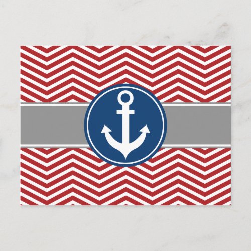 Red Nautical Anchor Chevron Postcard