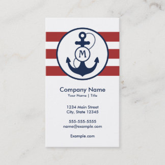 Red Nautical Anchor Monogram Business Card