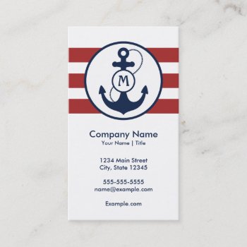 Red Nautical Anchor Monogram Business Card by snowfinch at Zazzle