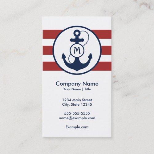 Nautical Anchor Monogram Business Card