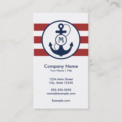 Customizable Nautical Anchor Monogram Business Card