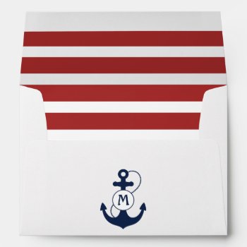 Red Nautical Anchor Monogram Envelope by snowfinch at Zazzle
