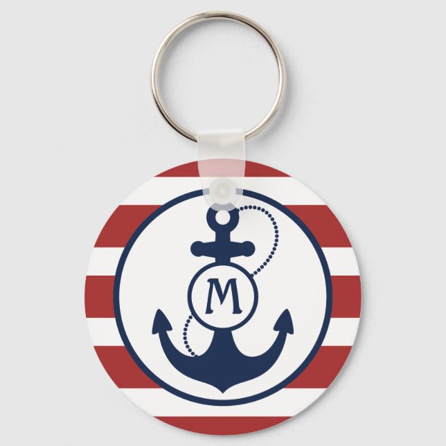 Red Nautical Anchor Monogram Keychain (Front)